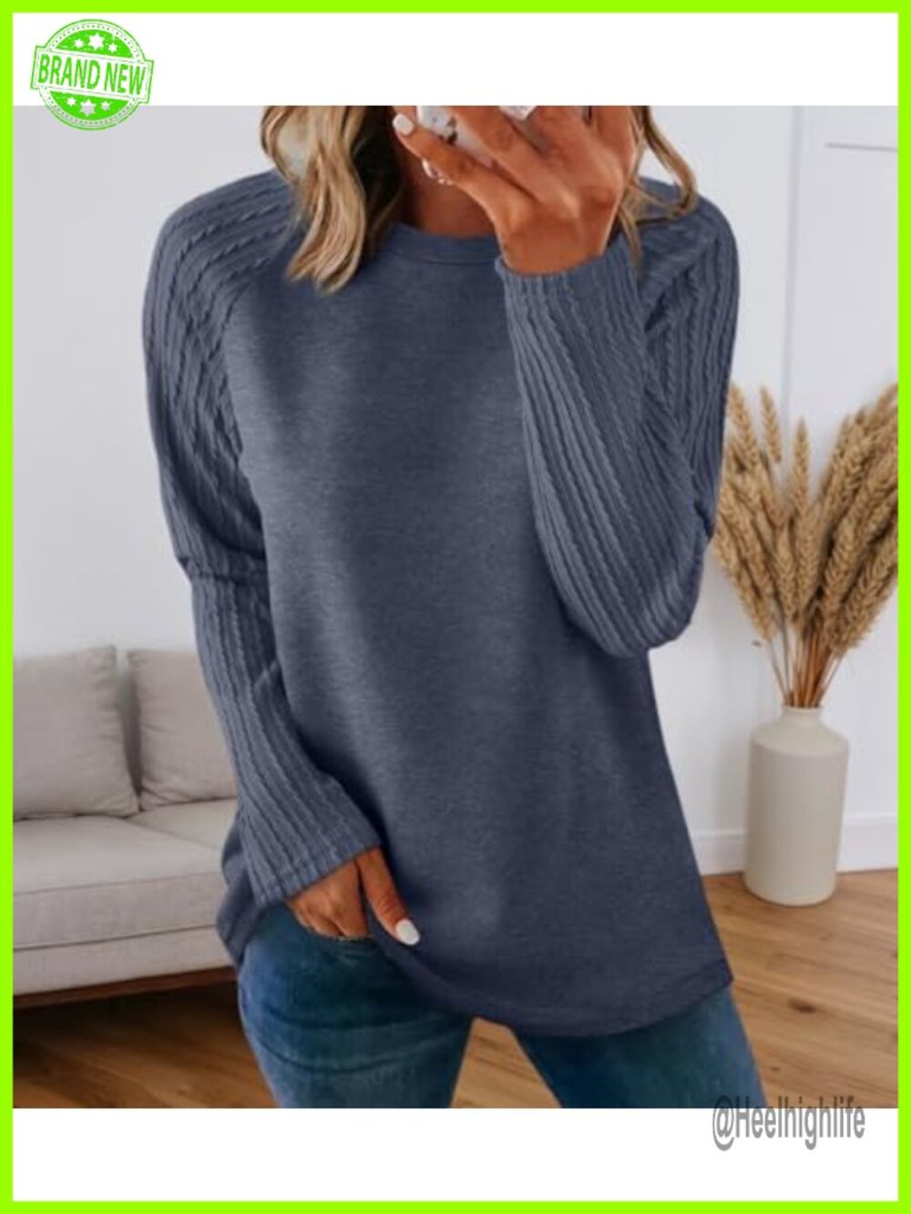 Women's Long Sleeve Crewneck Lightweight Loose Fit Sweatshirt
